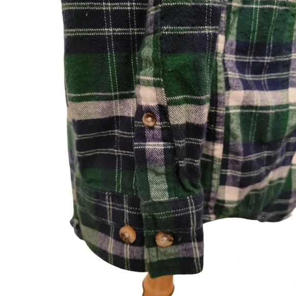 Green Plaid Flannel Shirt M Backpacker Outdoor Trail Shirt Rugged Forestcore - Picture 3 of 12